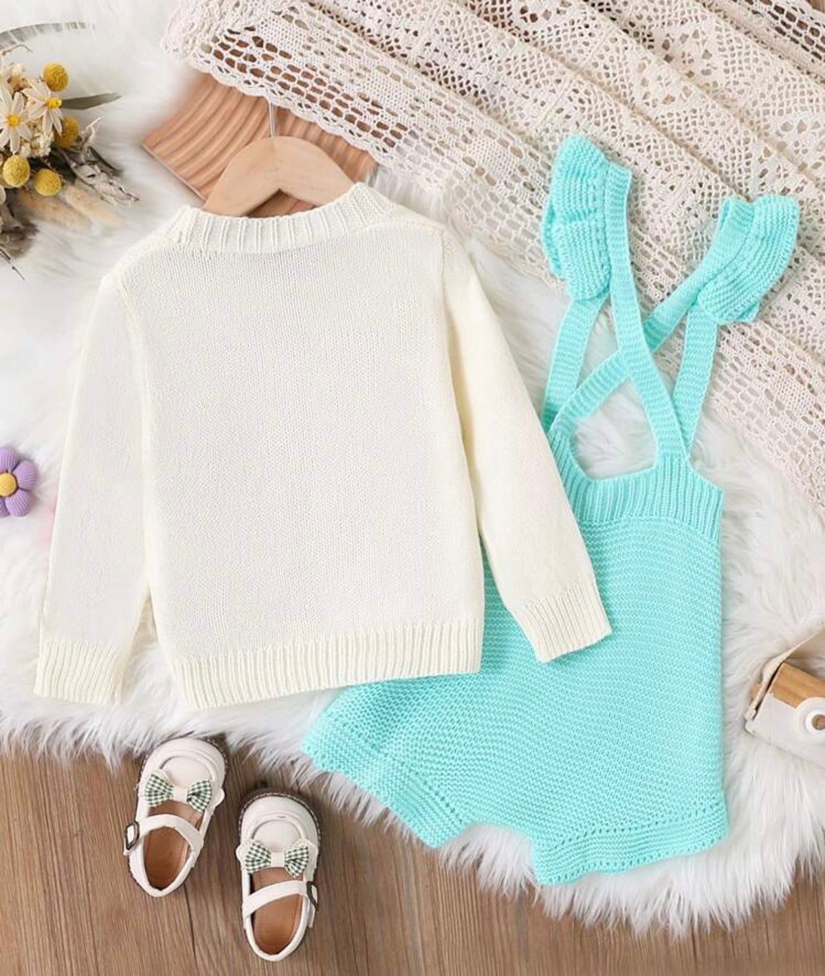 2pcs/Sweater And Knitted Overall Set, Winter