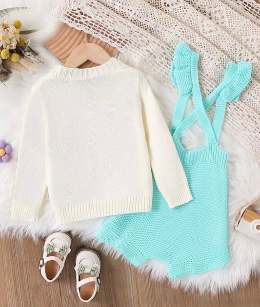 2pcs/Sweater And Knitted Overall Set, Winter