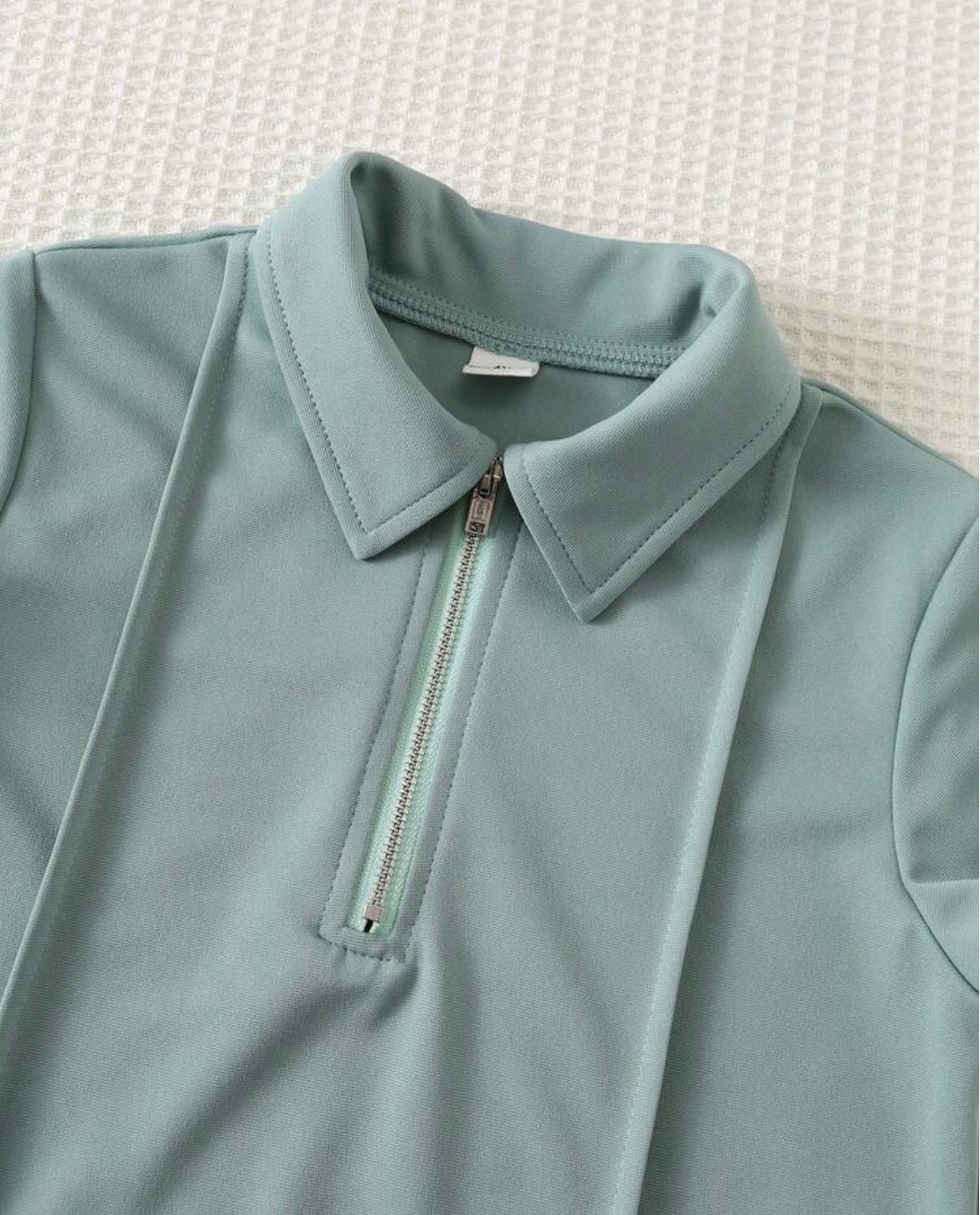 Solid Color Zipper Half-Open Polo Collar T-Shirt And Straight Leg Sweatpants Set