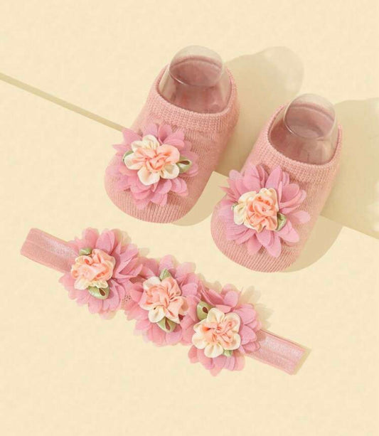 Flower Decorated Princess Style Headband 1pc + Anti-Slip Floor Socks