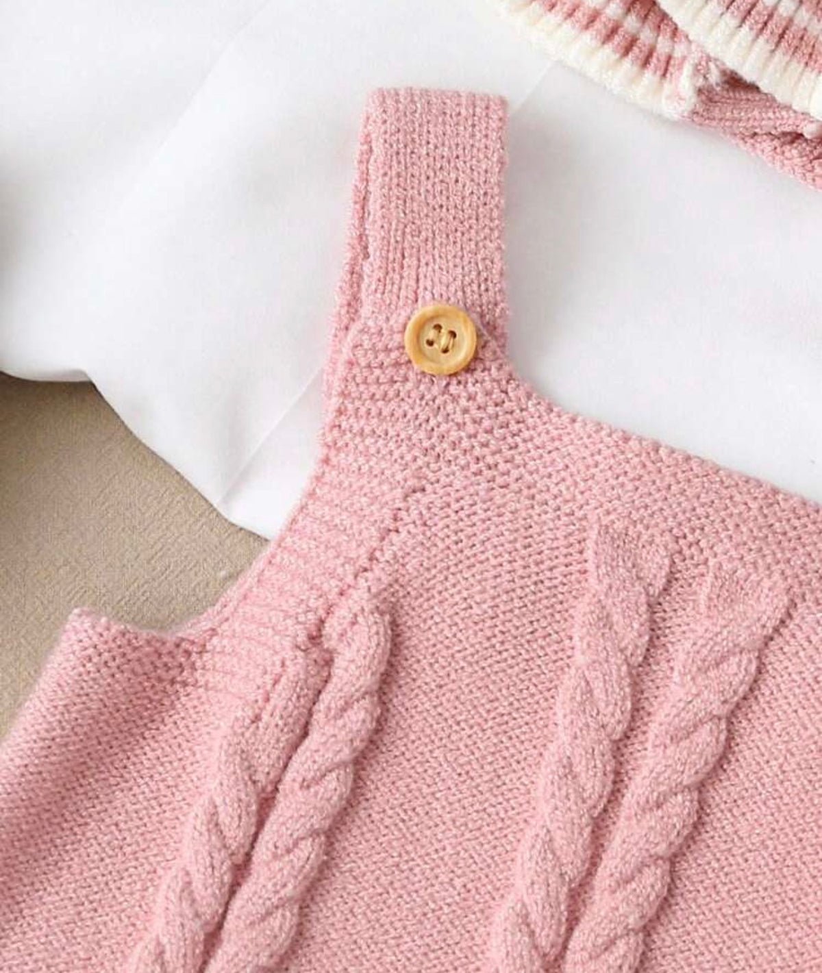 Ruffle Hem Cable Knit Bodysuit & Hat Autumn Fall