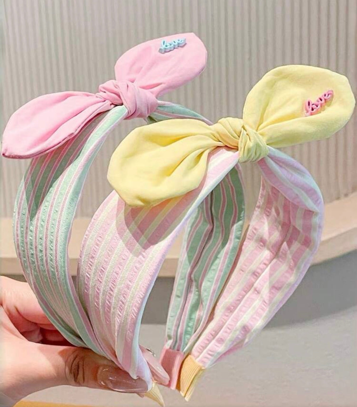 Versatile Rabbit Ear Bow Striped Wide Fabric Headbands