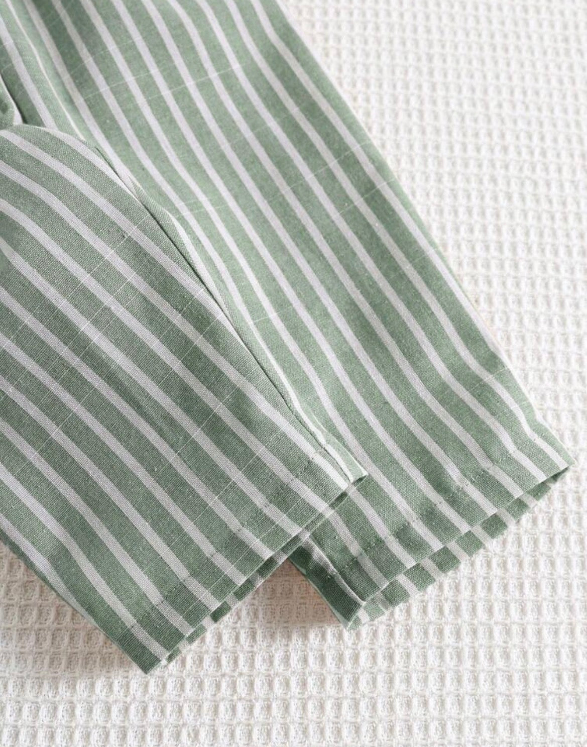 Striped Co-Ord Set Casual Short Sleeve Stand Collar Shirt And Pants Patched Regular Fit