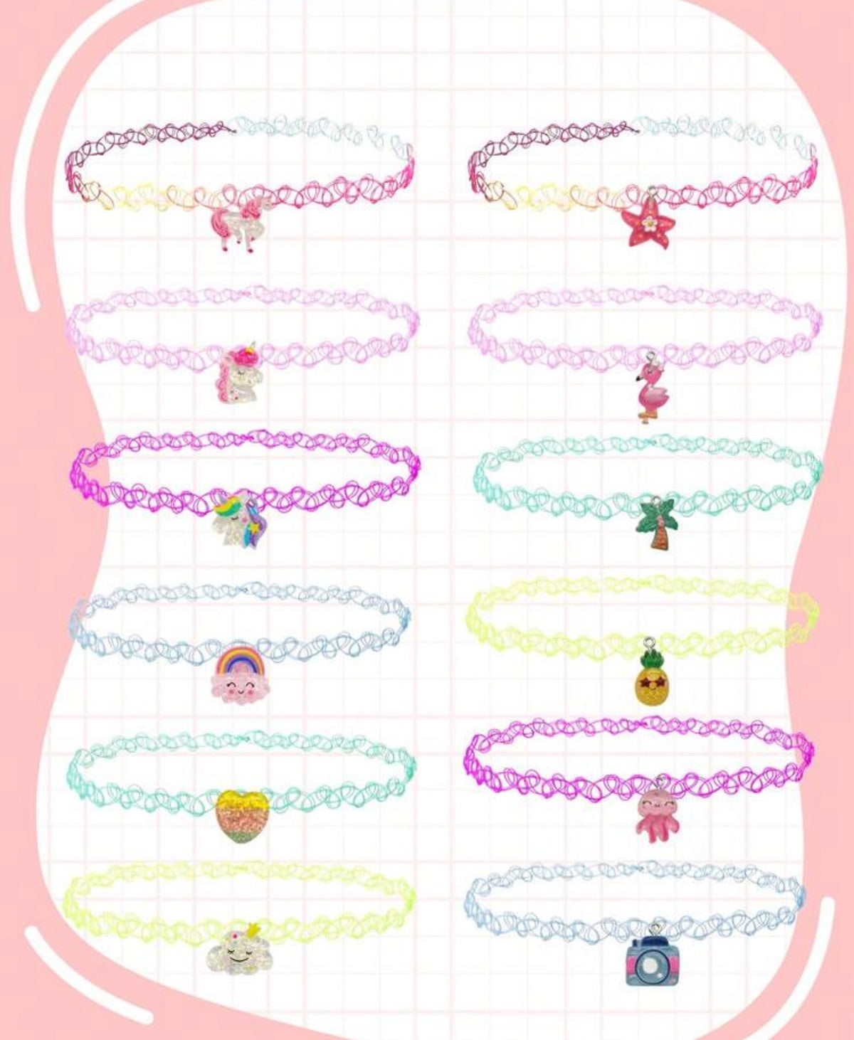 6pcs/Set Cute Pendant Necklaces, Elastic