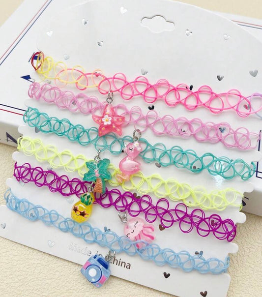 6pcs/Set Cute Pendant Necklaces, Elastic