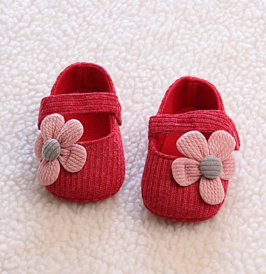 1 Pair Girls Bow Knit Fabric Floral Design Slip-On Shoes