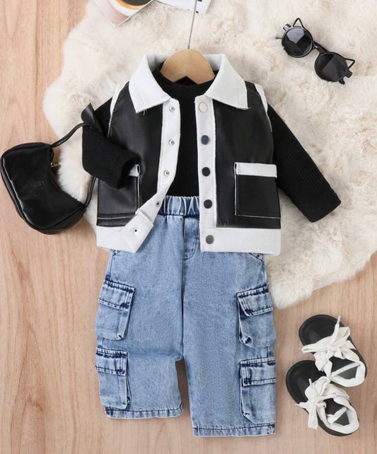 3pcs Baby Street Style Fluffy Jacket Vest Pants Set, Autumn/Winter