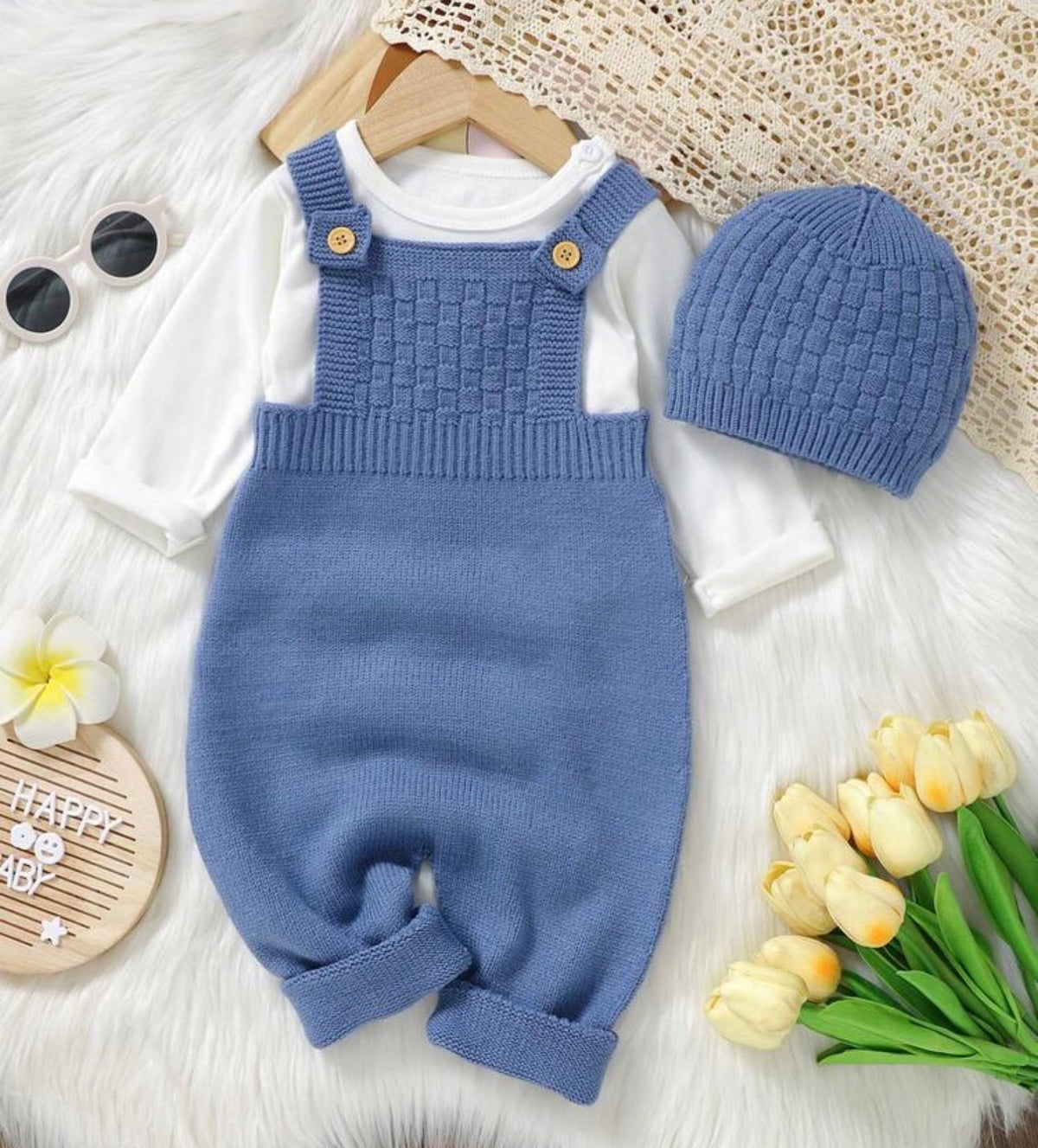 Baby Boy Solid Cable Knit Jumpsuit Without Hat And Tee Autumn Fall