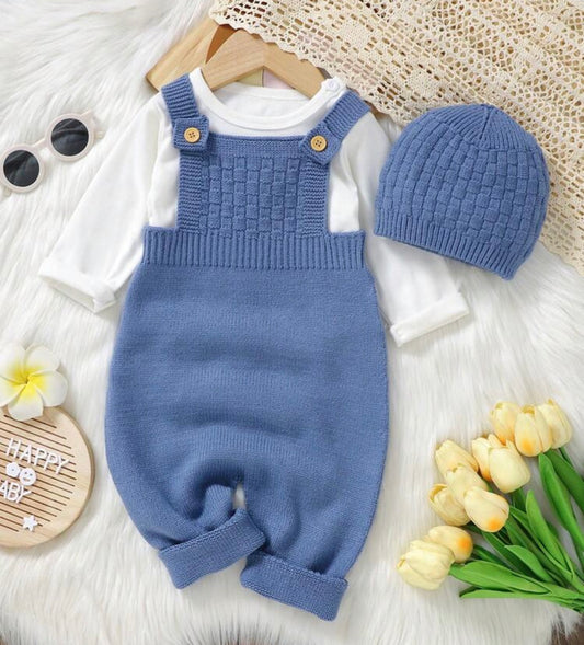 Baby Boy Solid Cable Knit Jumpsuit Without Hat And Tee Autumn Fall