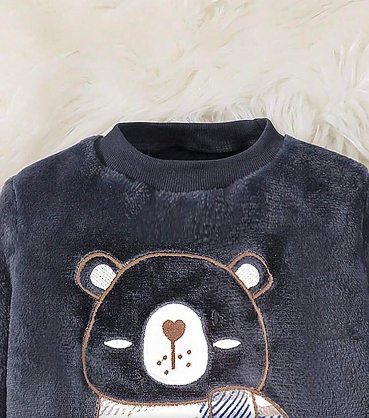 Brown Cartoon Bear Pattern Fleece Long Sleeve Top And Pants Homewear winter