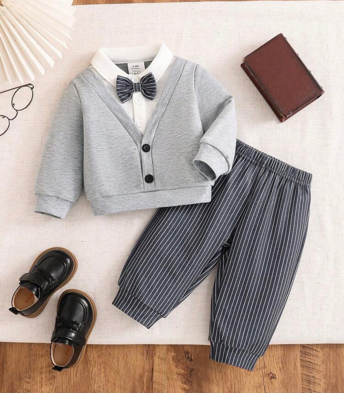 2pcs 2 In 1 Knit Contrast Color Turn Collar Long Sleeve Sweatshirt Set