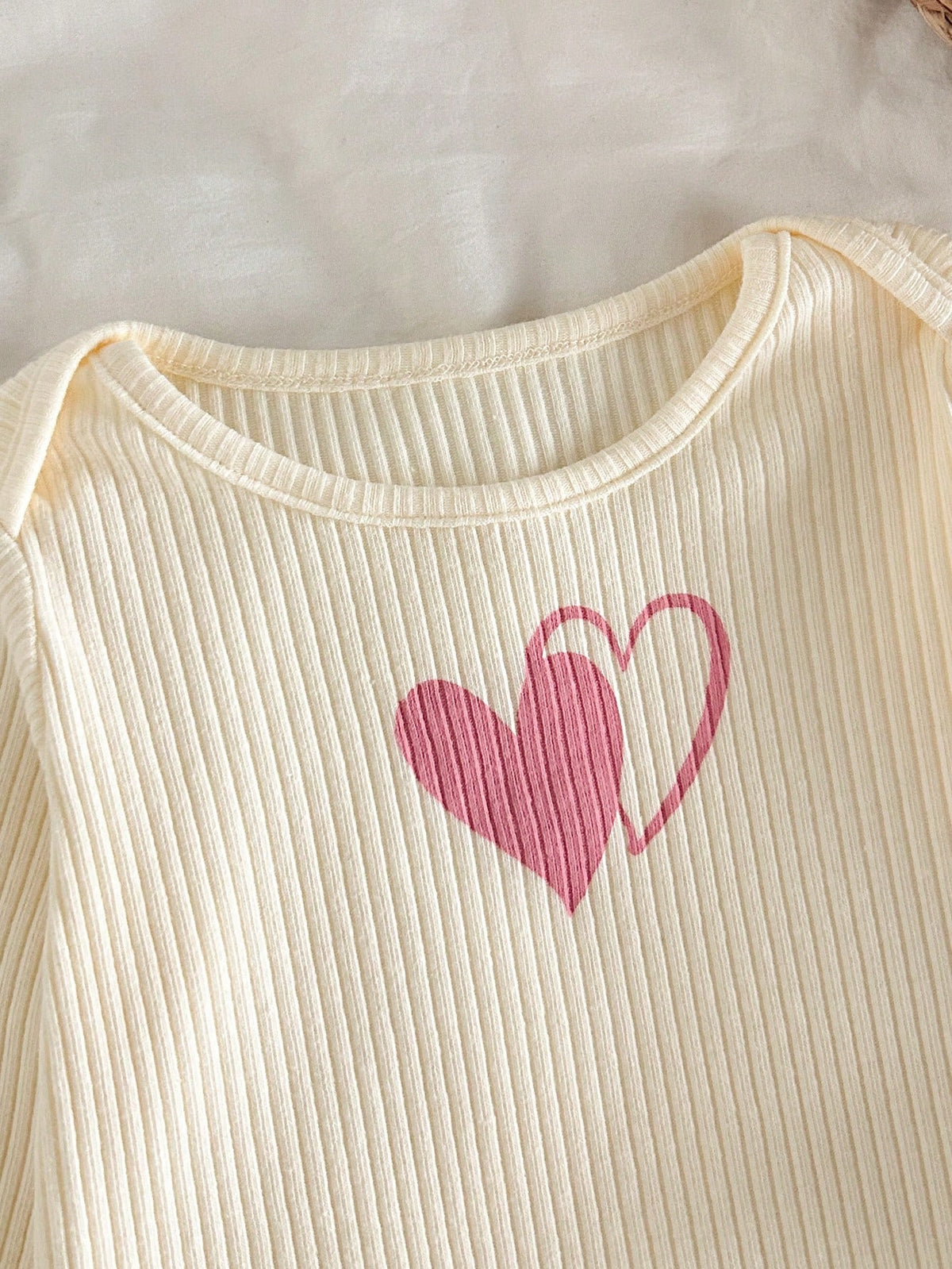 Cozy Pixies Newborn Girl Heart Knit Crew Neck Pullover and Pants 2-Piece Set