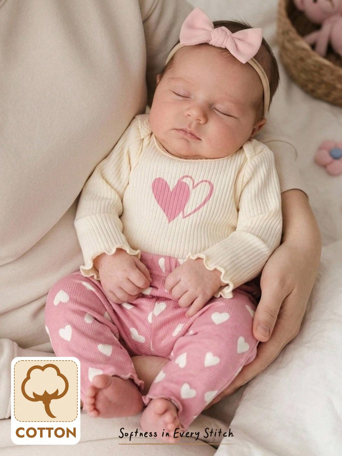 Cozy Pixies Newborn Girl Heart Knit Crew Neck Pullover and Pants 2-Piece Set