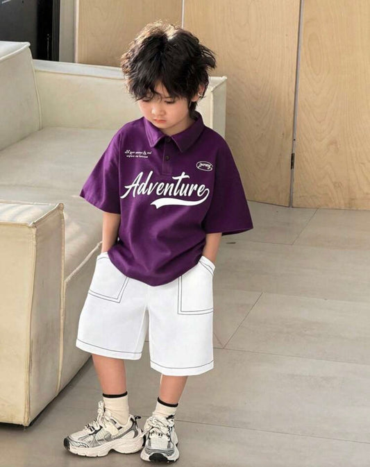 Byeori 2pcs/Set Letter Print Short Sleeve Polo Shirt And Pocket Shorts