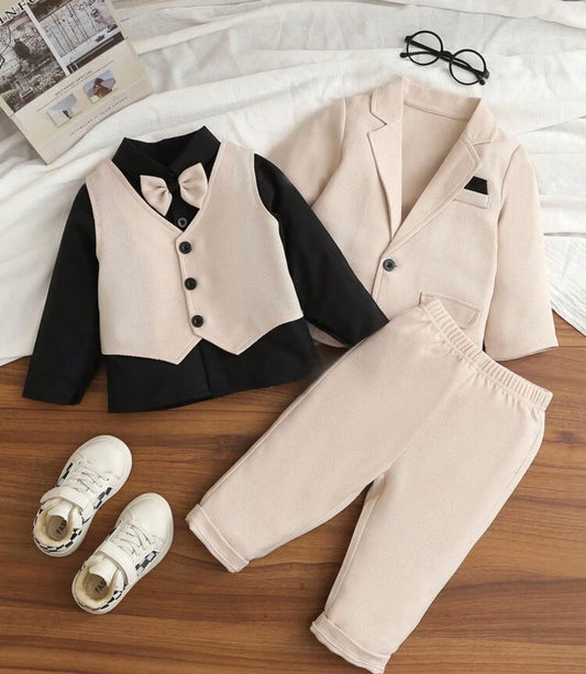 4-Piece  Long Sleeve Shirt With Bow Tie, Vest, Long Sleeve Blazer And Pants