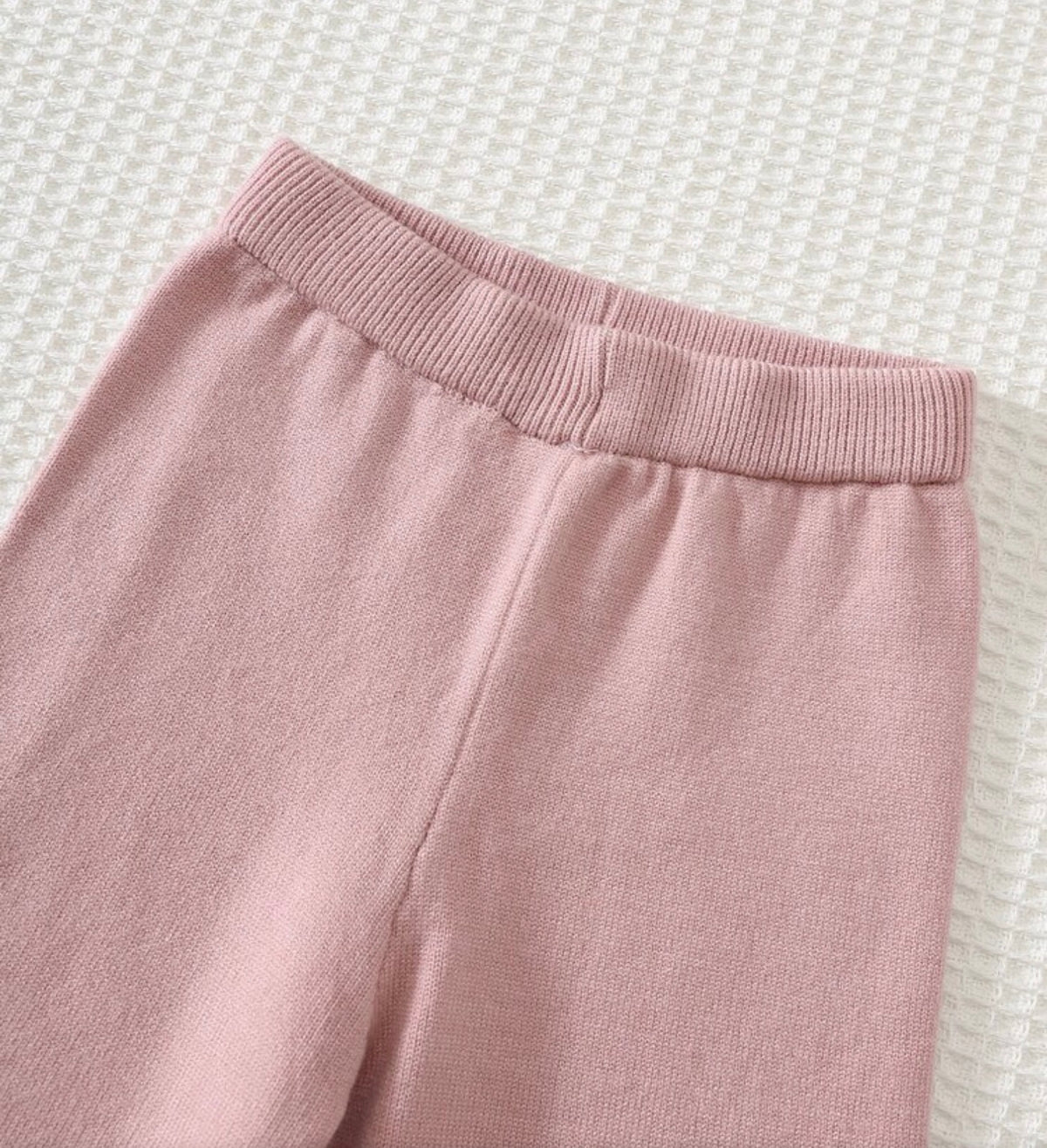 Rabbit Pattern 3D Bow Knitted Long Sleeve Button-Up Top Elastic Waist Long Pants 2-Piece Set