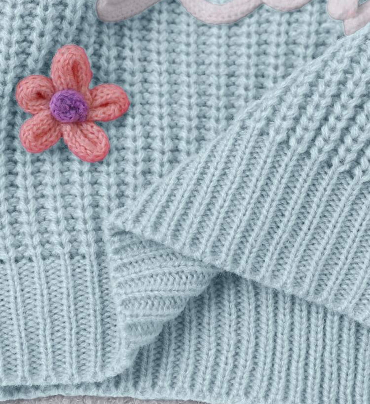 1pc Round Neck Sweater With "Baby" Embroidery Letter And 3D Flower