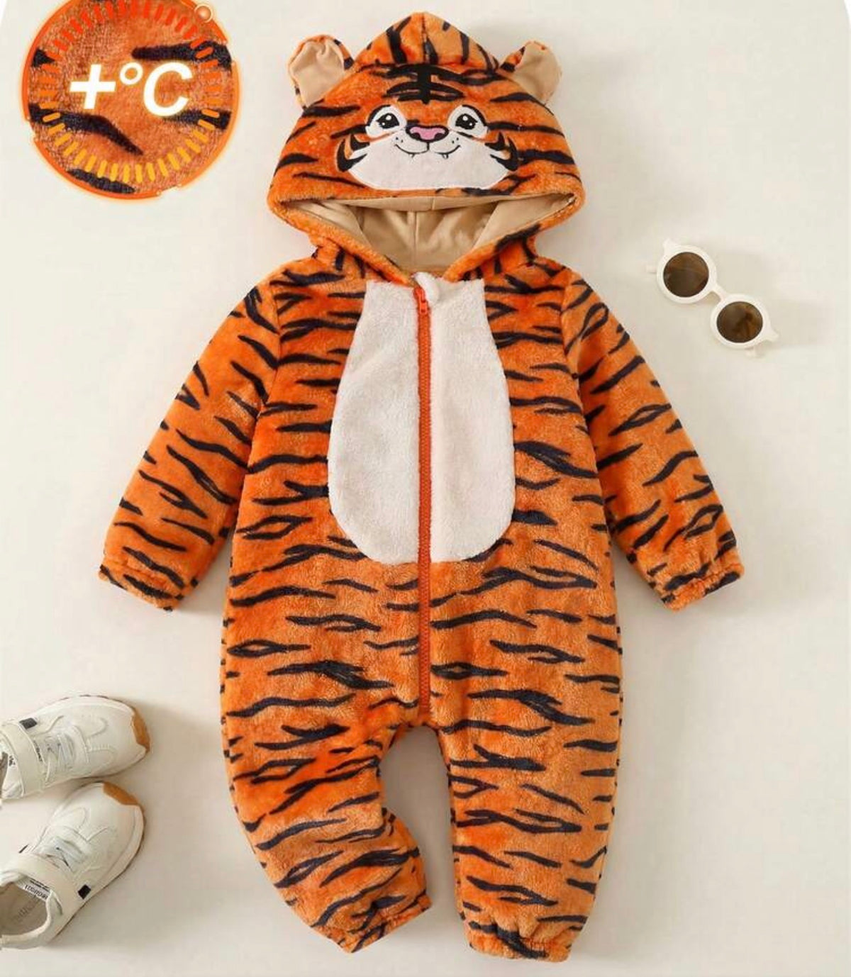 Animal Print Zipper Hooded One-Piece