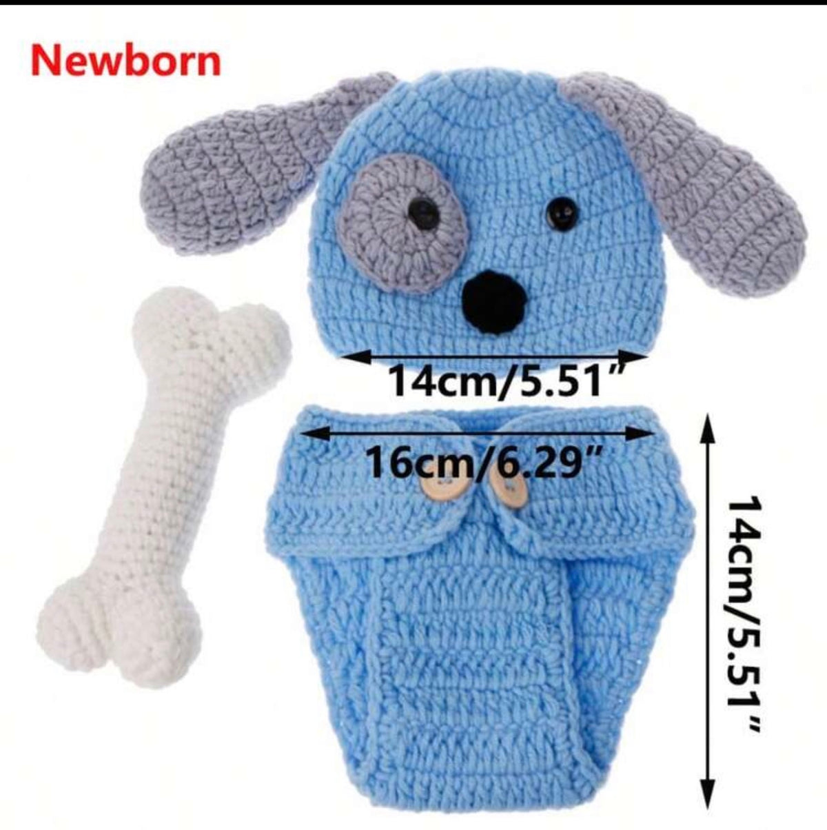 3pcs Blue Puppy Handmade Knitted Newborn Baby Photography Prop