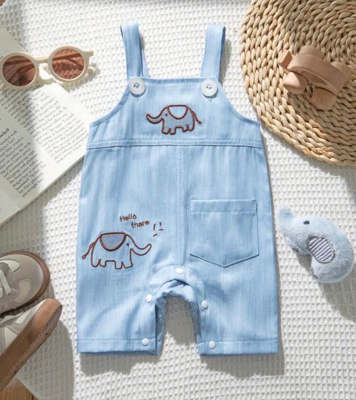 Newborn Baby Cartoon Elephant Embroidery Casual Romper