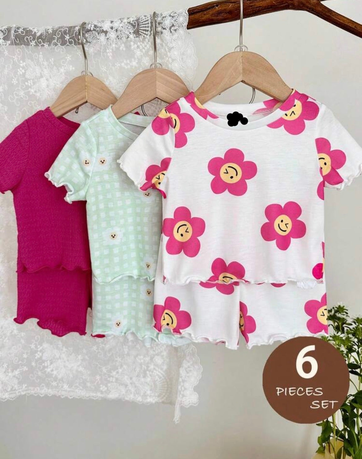 Knitted Round Neck Casual T-Shirt And Shorts 6-Piece Set
