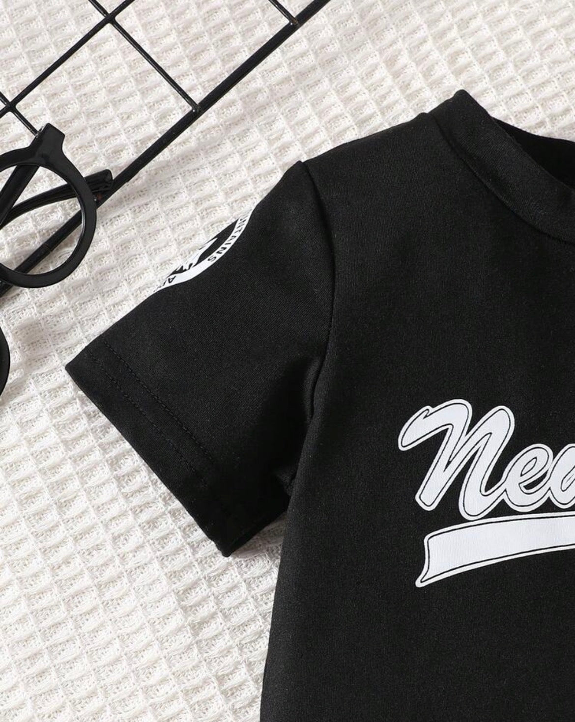 Simple Letter Print Short Sleeve Crew Neck T-Shirt And Elastic Waist Long Pants Set