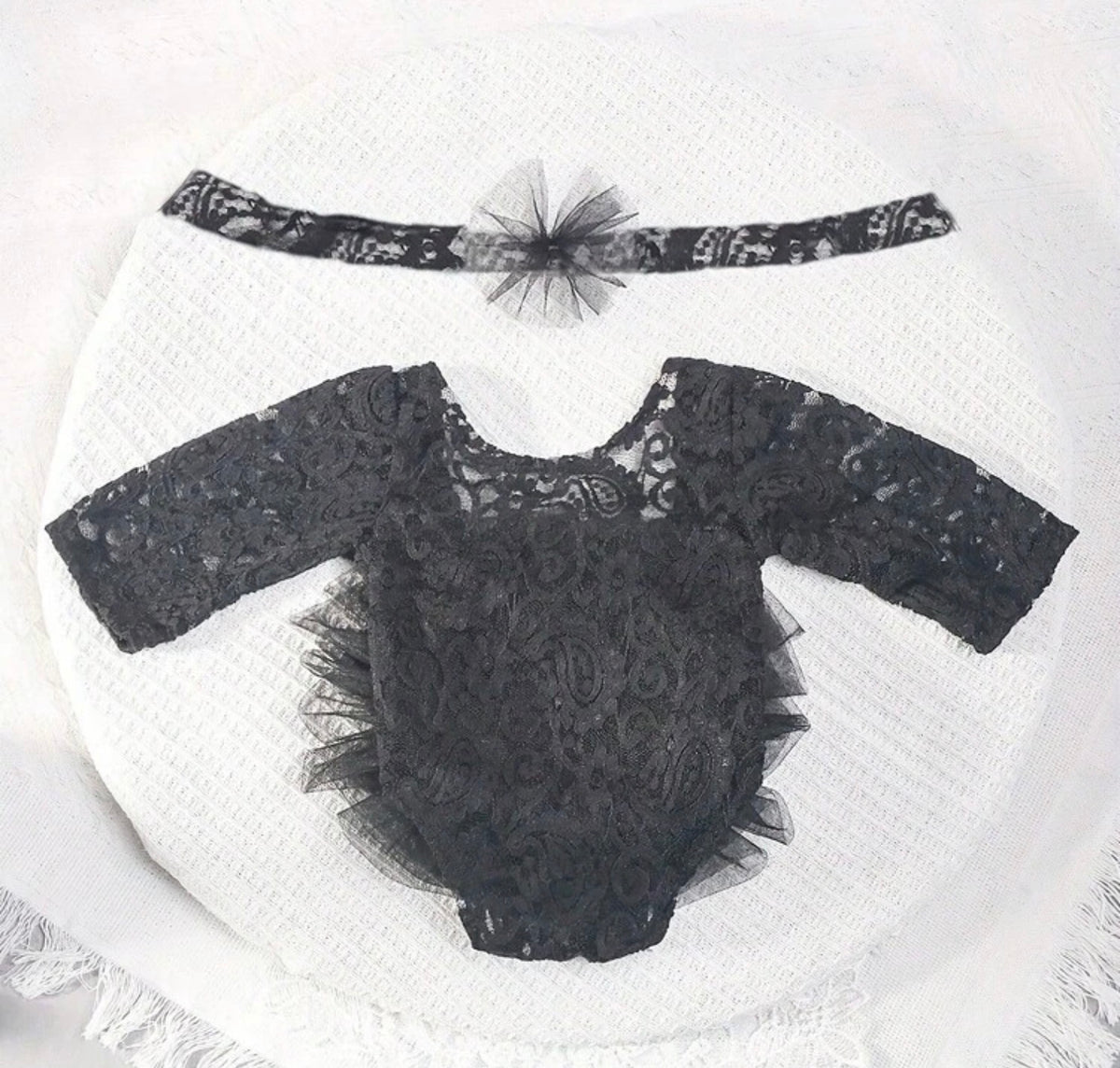 2pcs/Set Newborn Backless Triangle Lace Diaper Cover & Flower Headband Photography Prop Outfit