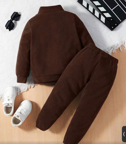 2pcs/Set Boys' Letter Embroidered Half-Zip Hoodie And Sweatpants Fall