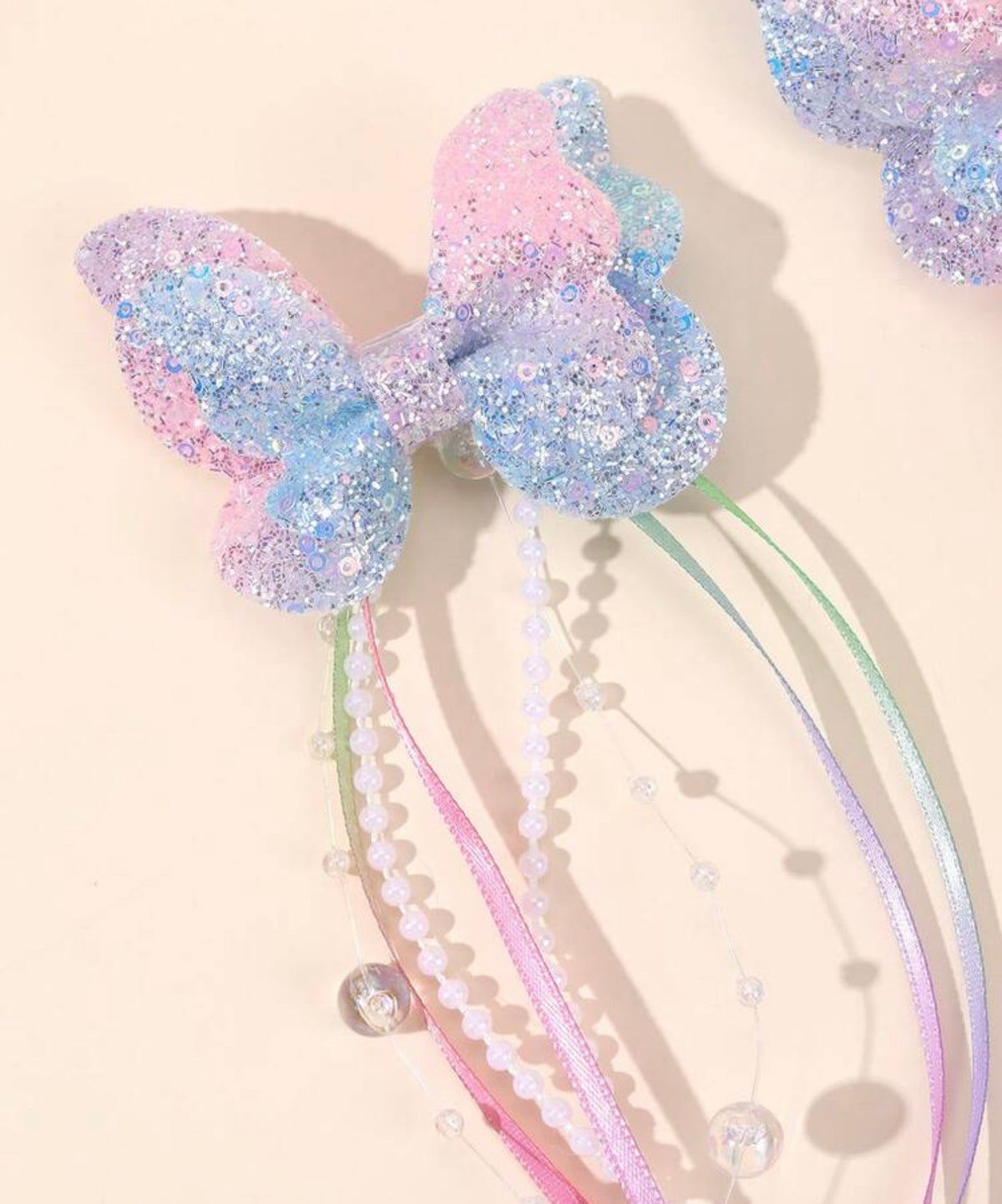 2pcs Shiny Butterfly Tassel Hair Clips