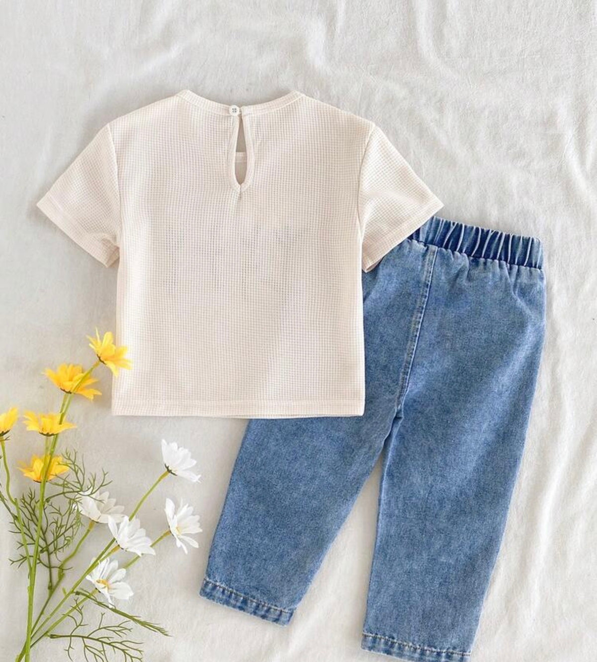 Floral Decor Round Neck Short Sleeve Top And Long Pants