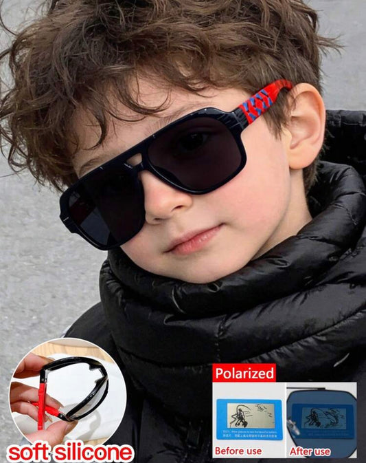 1pc 3-8 Years Polarized Sunglasses, Soft Silicone Frame