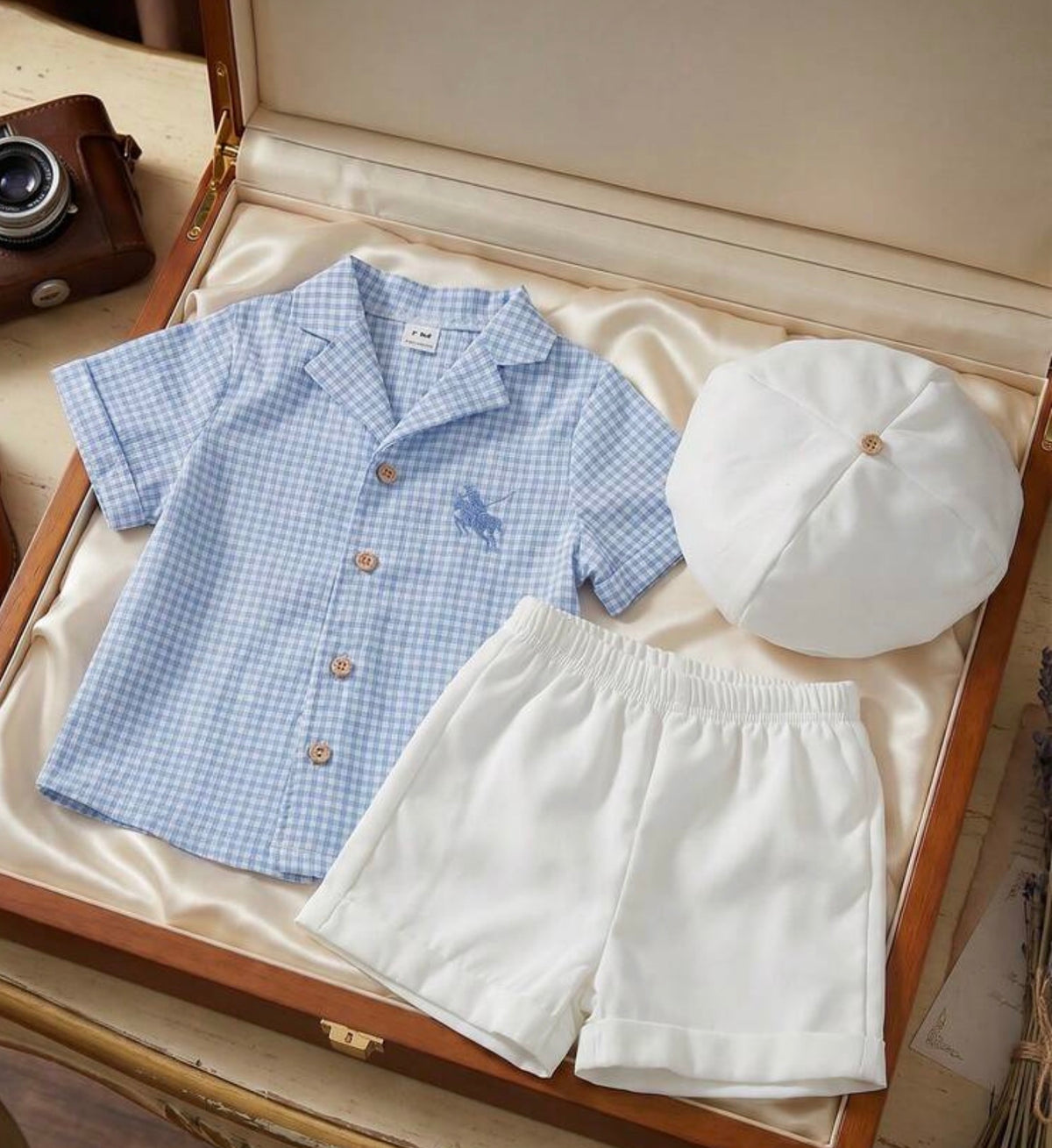 3pcs/Set Includes Short Sleeve Polo Shirt, Regular Shorts, And Hat,