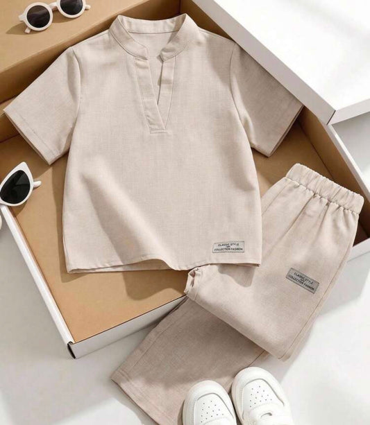 2pcs Short Sleeve V-Neck Shirt & Long Pants Set