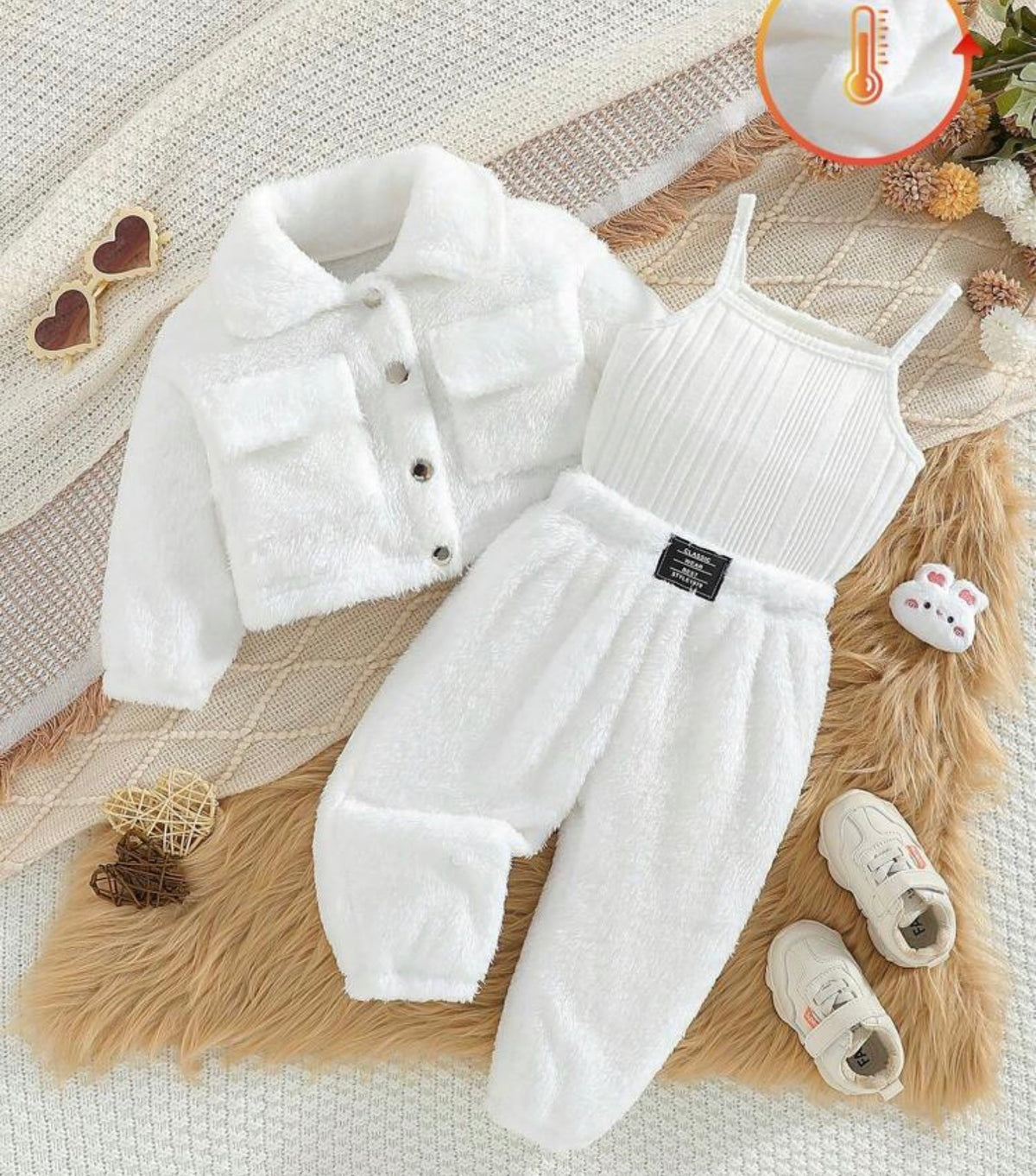 3pcs Winter Set Tank Top Turndown Collar Utility Jacket And Long Pants