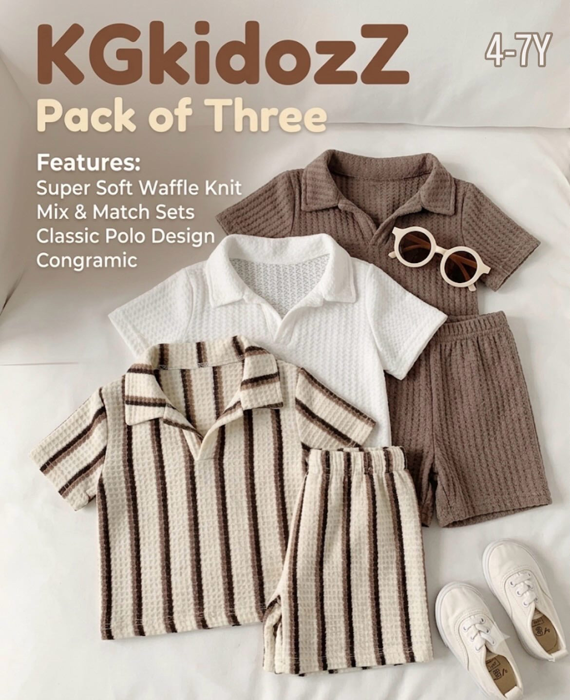 6pcs/Set Knit Striped Polo Shirt And Shorts Set