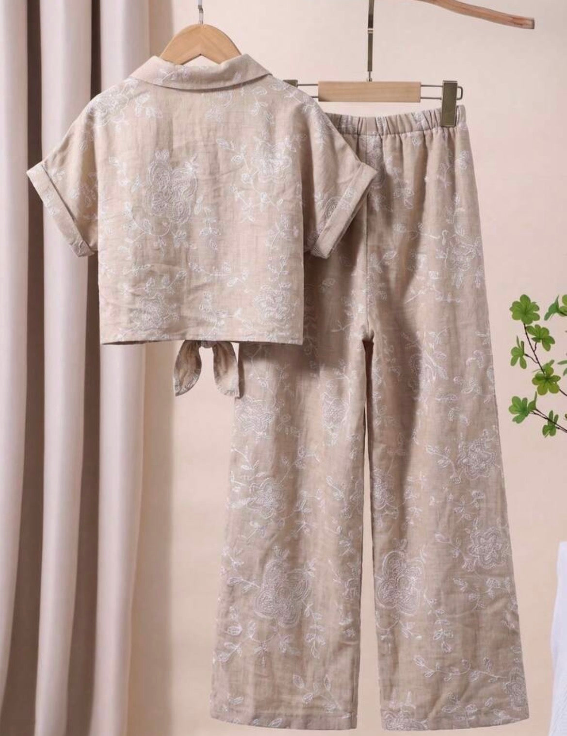 Striped Textured Fabric Short Sleeve Shirt And Pants,