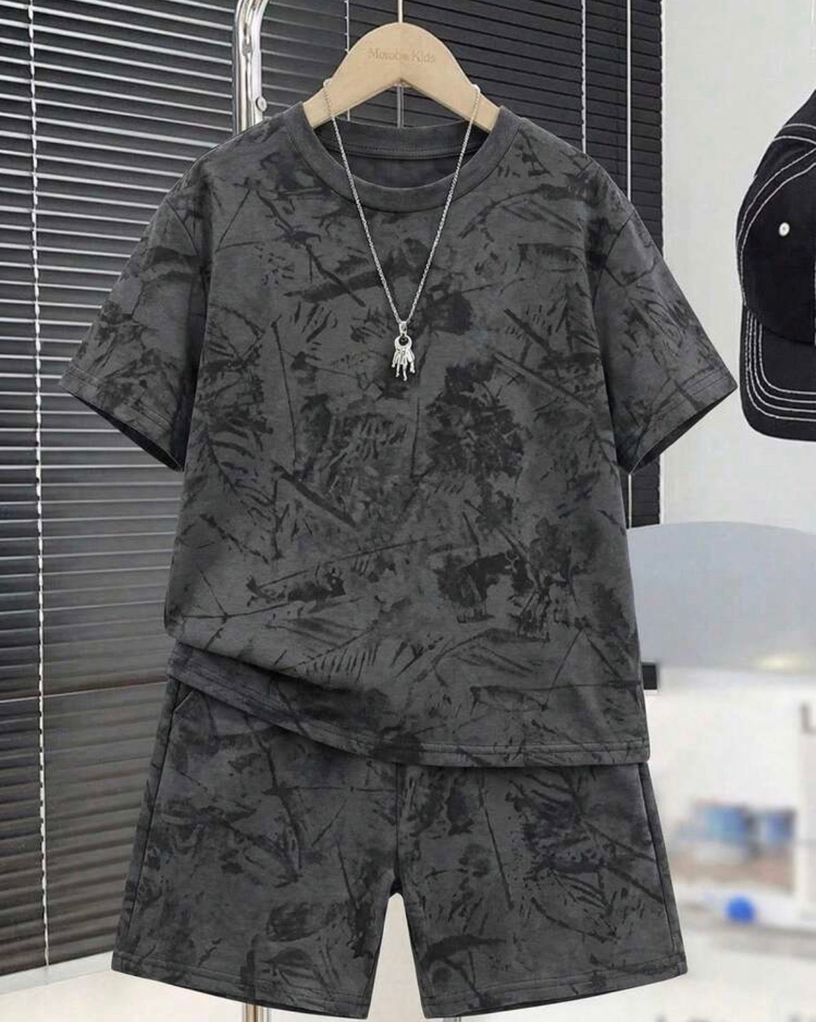 2pcs/Round Neck Short Sleeve T-Shirt And Shorts