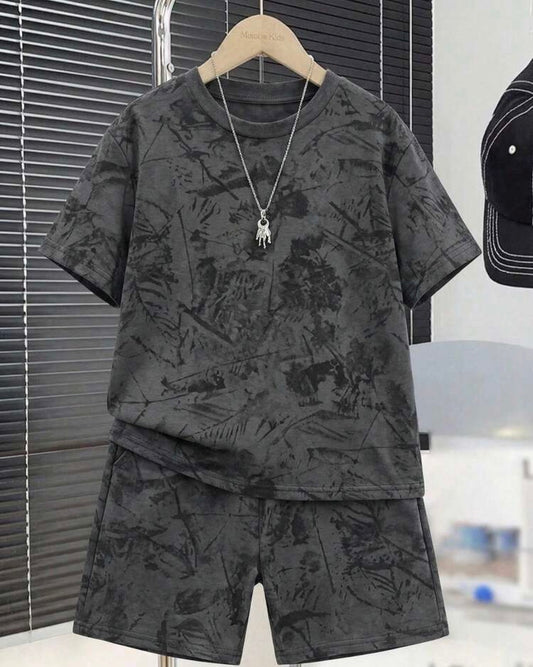 2pcs/Round Neck Short Sleeve T-Shirt And Shorts