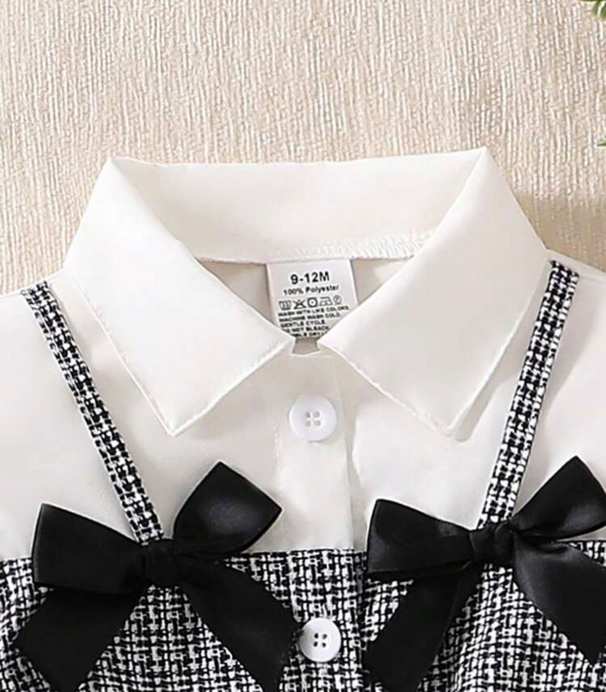Black & White Plaid Main Color, Black Bow