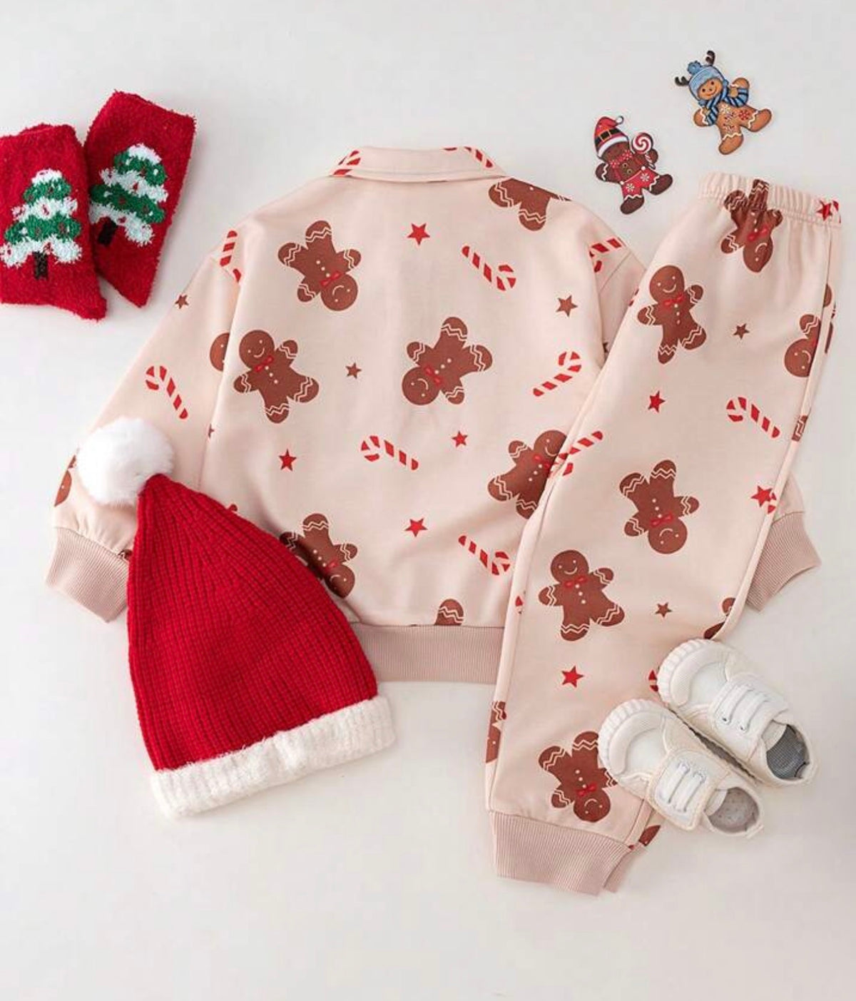 2pcs Cartoon Pattern Knit  Long Sleeve Half-Zip Pullover Top And Elastic Waist Pants Set