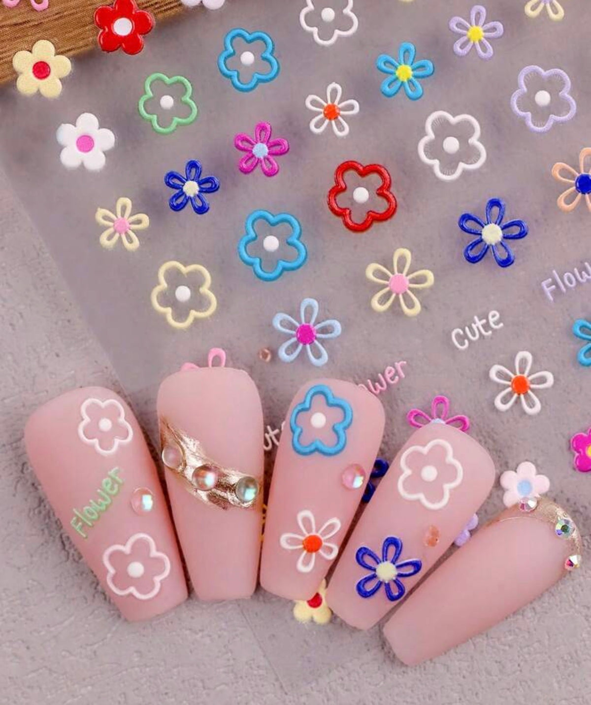 1 Sheet Colorful Floral Macaron Style Nail Art Stickers