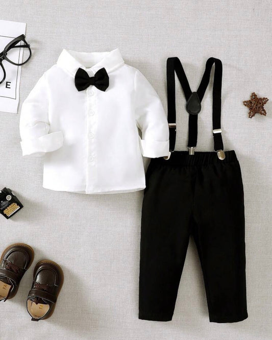 Casual Long Sleeve Shirt & Suspender Pants Set