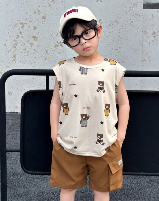Cartoon Bear Print Oversized Tank Top And Shorts Set