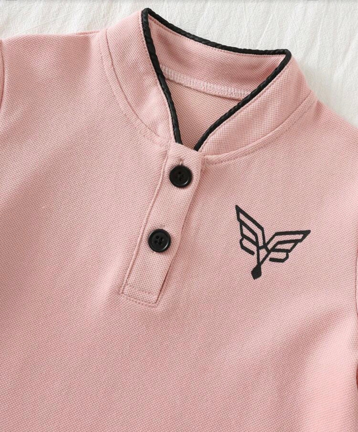 2pcs/Set Pink Polo Shirt & Plaid Shorts