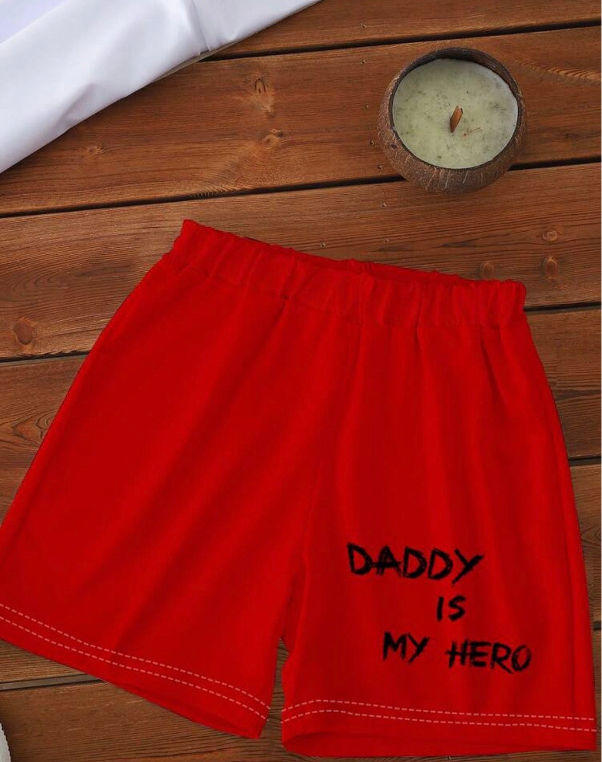 Hand-Drawn White T-Shirt With Vibrant Red Shorts