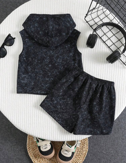 2pcs/Set Letter Graphic Hoodie Sleeveless Tank Top & Shorts