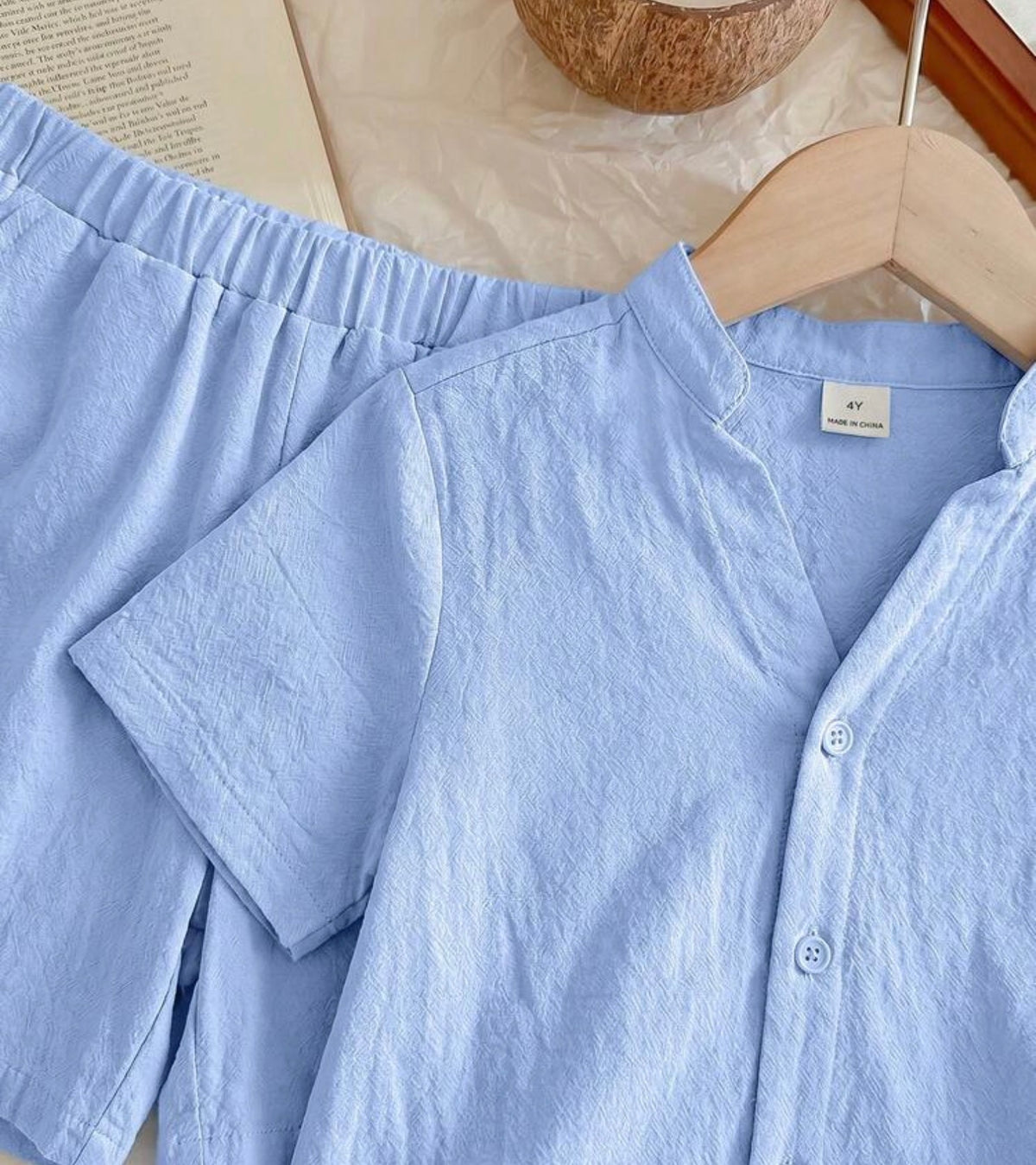 2pcs Short-Sleeved V-Neck Shirt And Pants Set