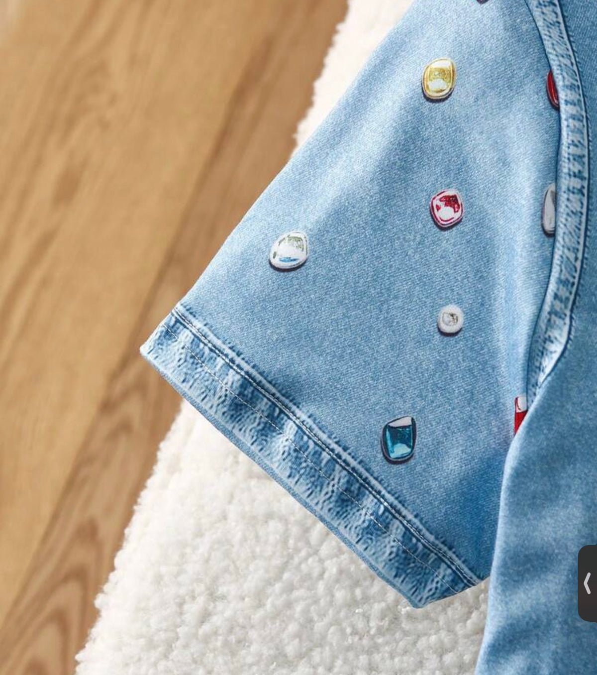 2pcs/Set Denim Effect Colorful Sequin Denim Short Sleeve T-Shirt + Long Pants