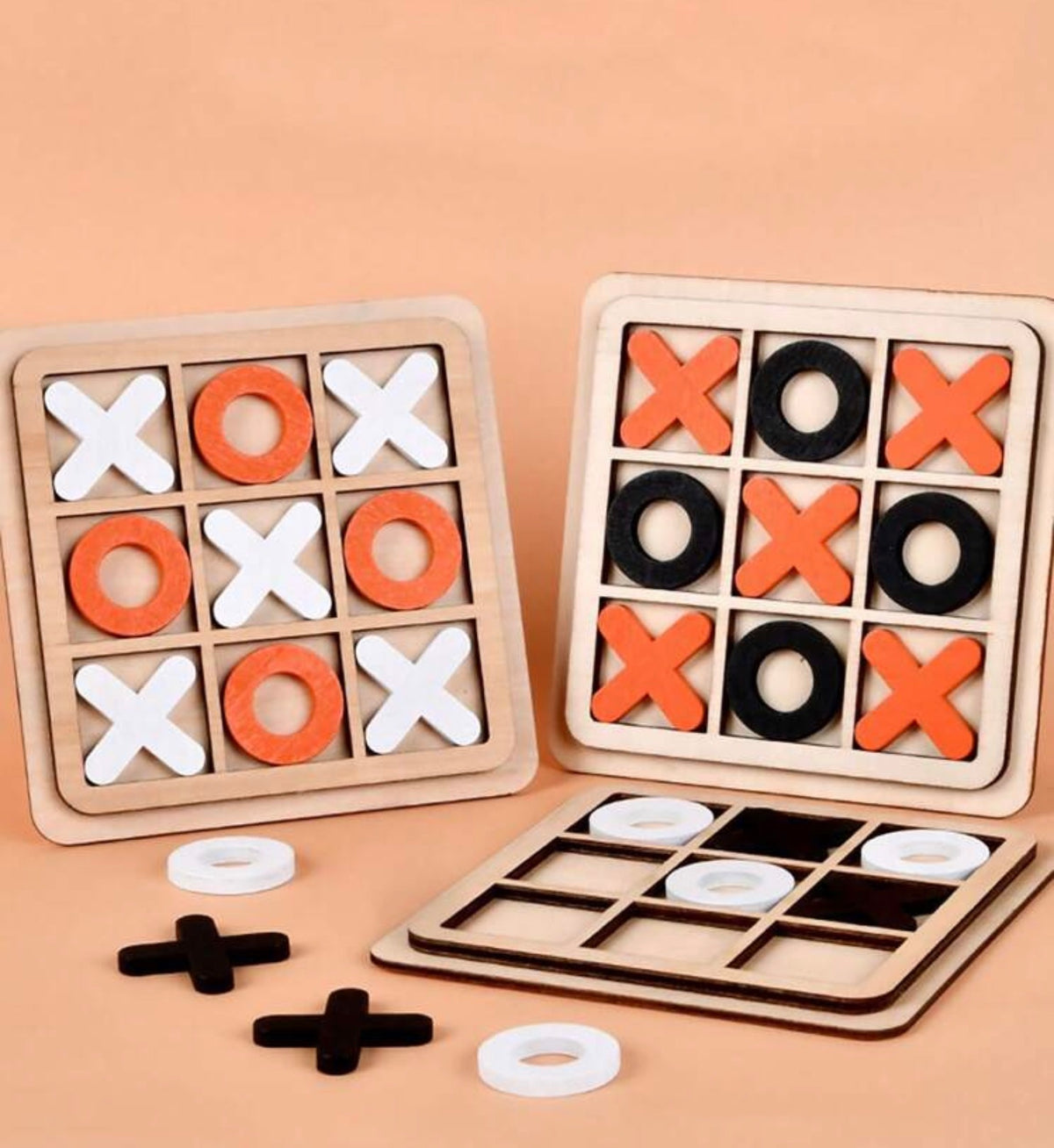1pc Wooden XO Tic Tac Toe Logic Brain Game, 3-In-A-Row Board Game Toy