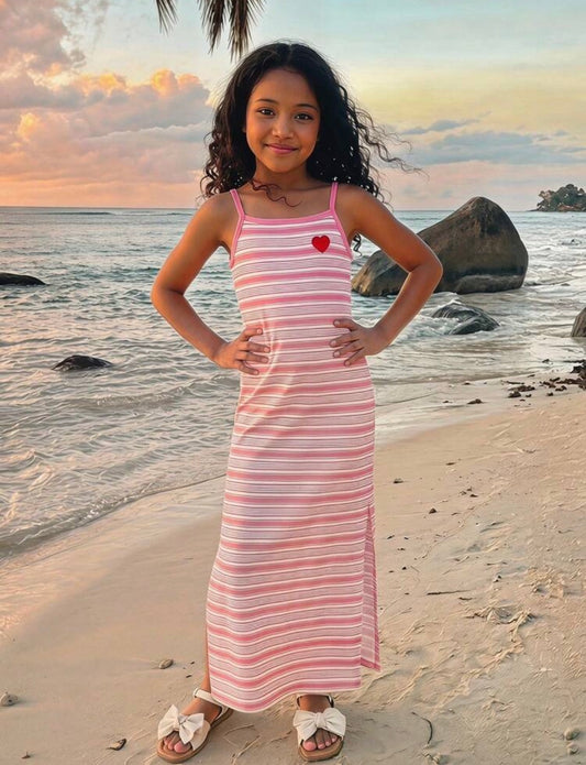 Pink & White Striped Knit Print Fitted